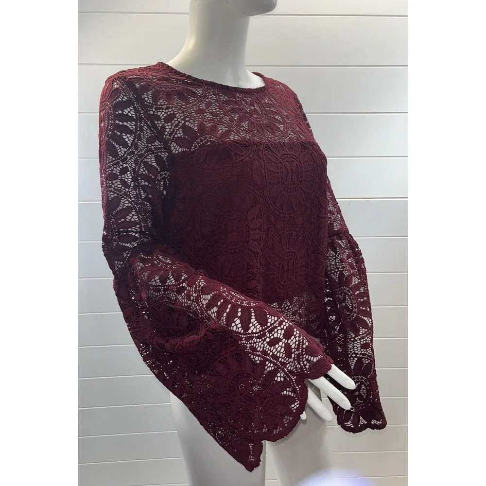 Y2K Flare Witchy Sleeve Burgundy Blouse Regency Women Sz Med Victorian Goth